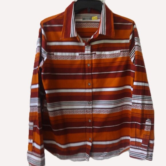Cabela's women's size M, flannel shirt, Aztec colors, long sleeves ,light weight - Picture 1 of 13